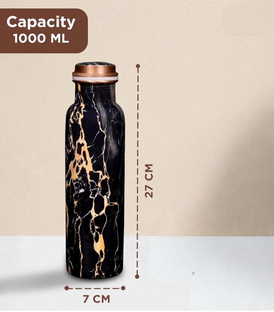 Black and gold marvel Meena printed copper water bottle