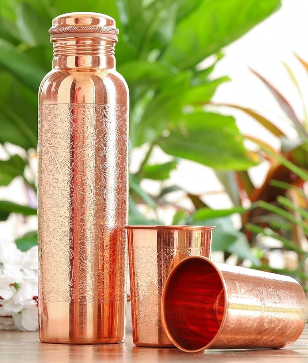Aching shine Copper water bottle gift set 1 bottle 2 glasses with gift 🎁 box
