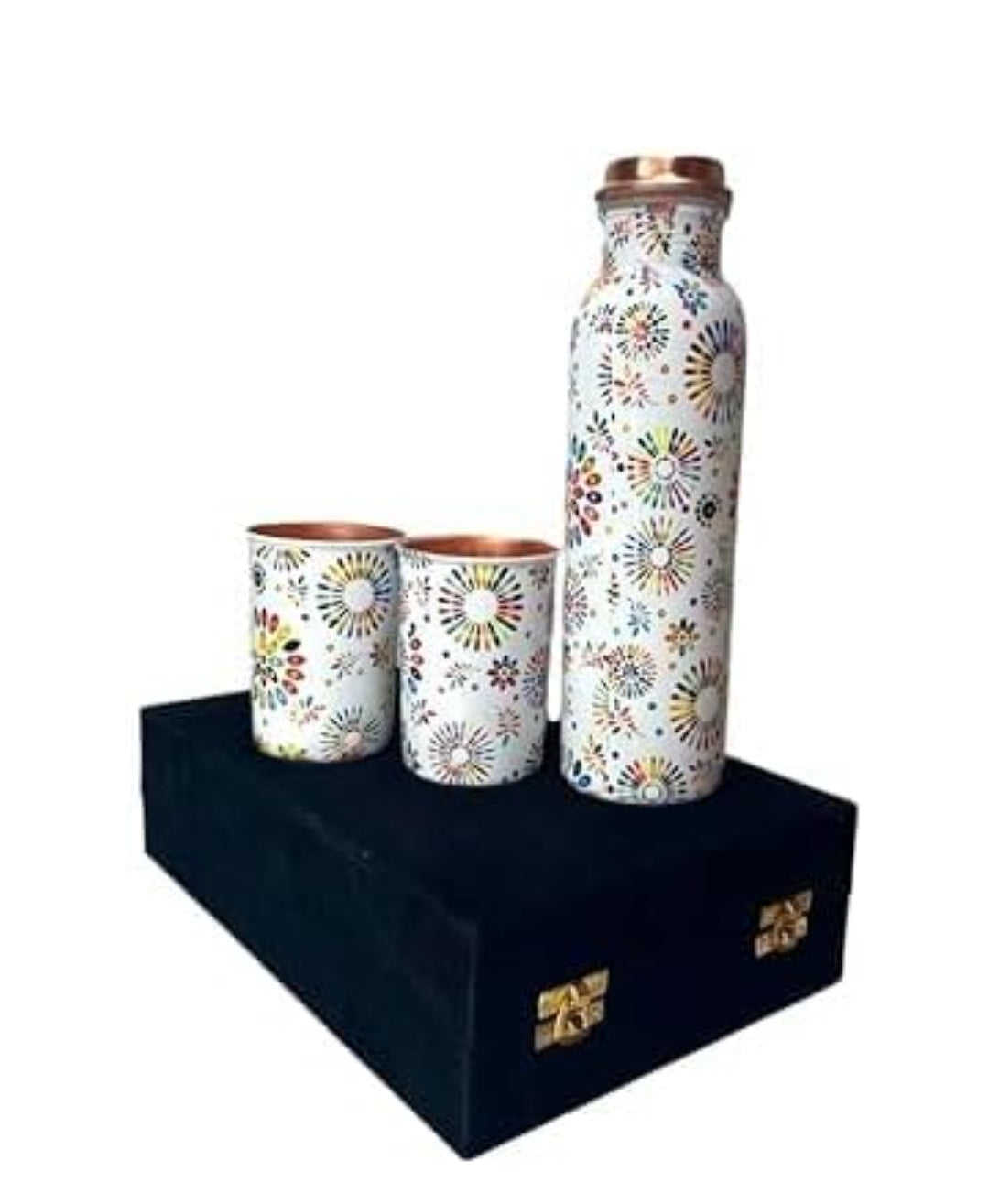 Meena printed copper water bottle 1 bottle 2 glasses with gift box