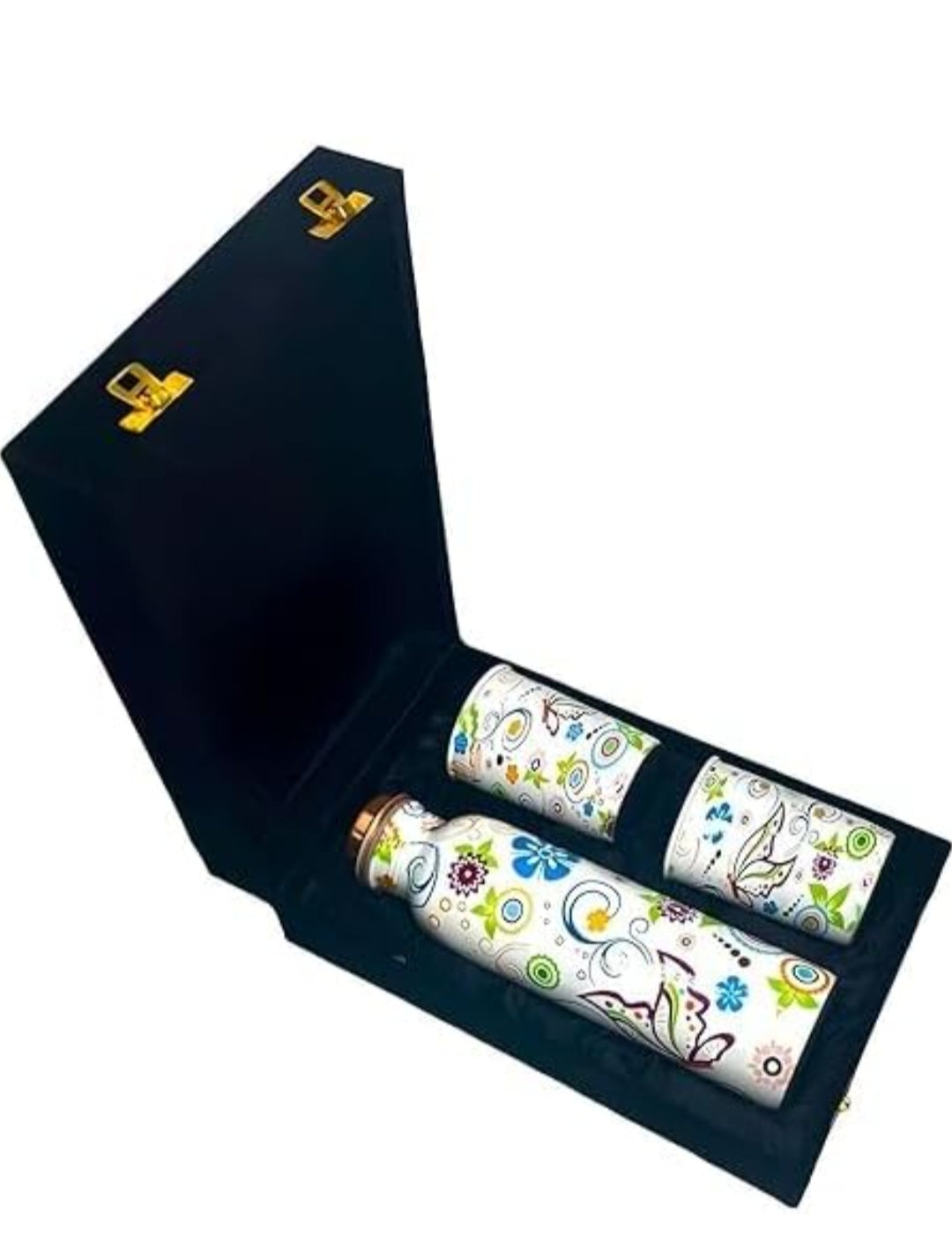 Meena printed copper water bottle gift set 1 bottle 2 glasses with velvet gift box 🎁