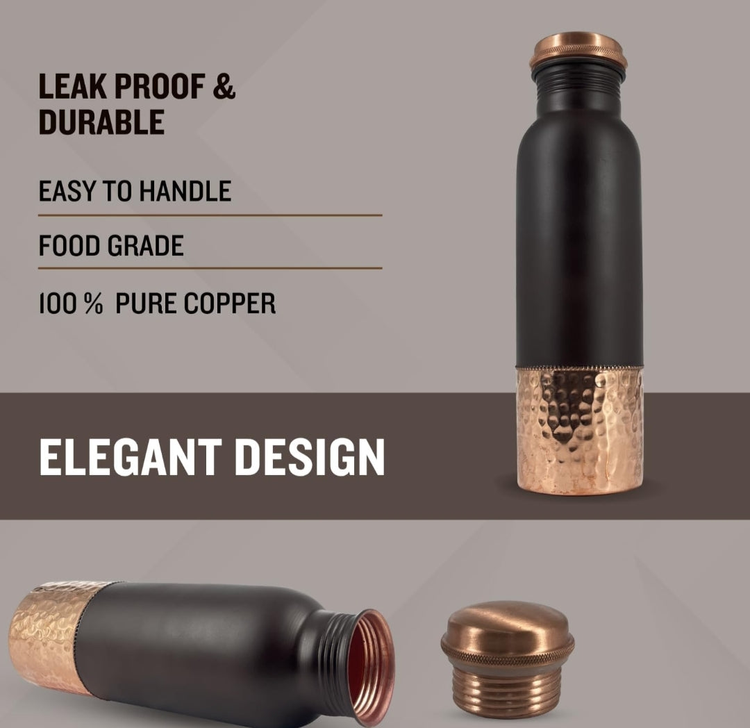 Tow tone black colour and hammered copper water bottle 950ml