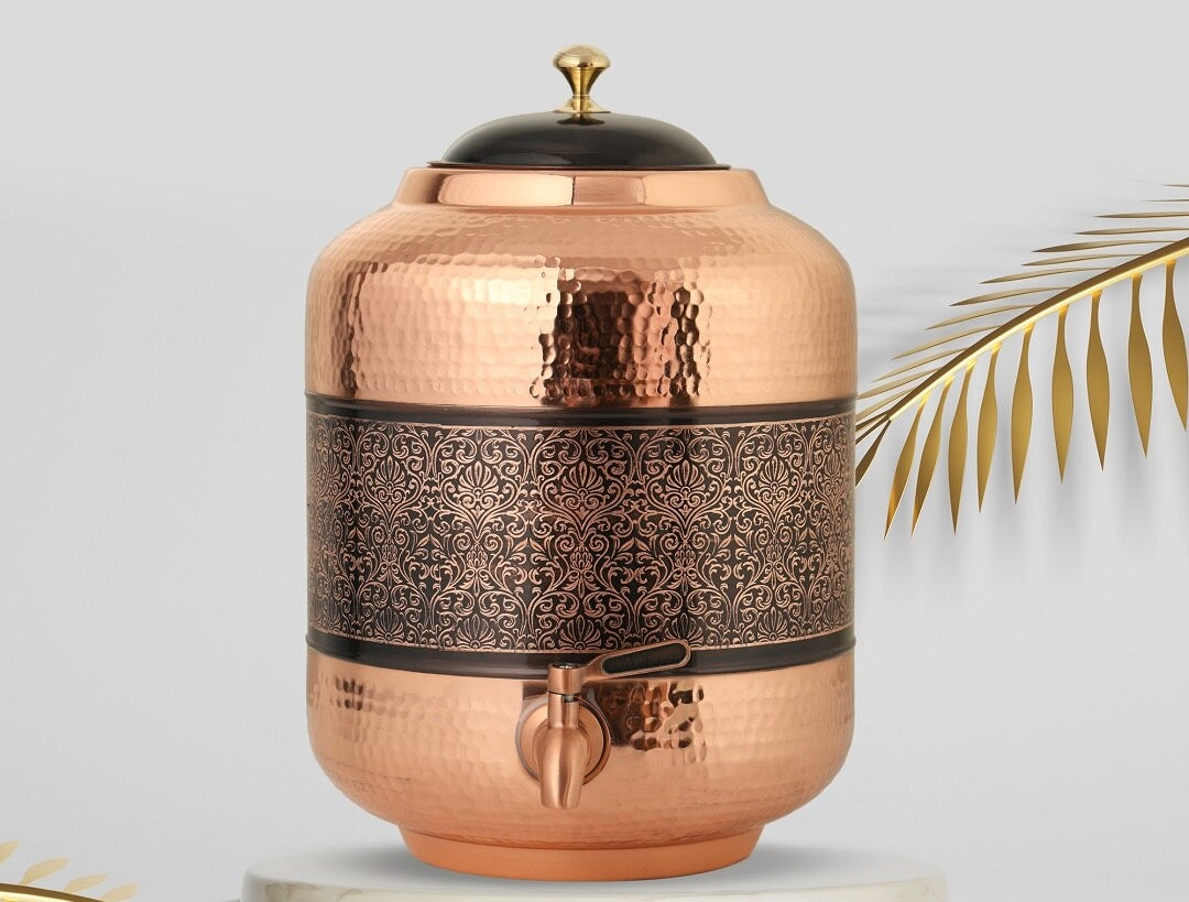 Aching antique and hammered tow tone design copper water dispenser 5 liter