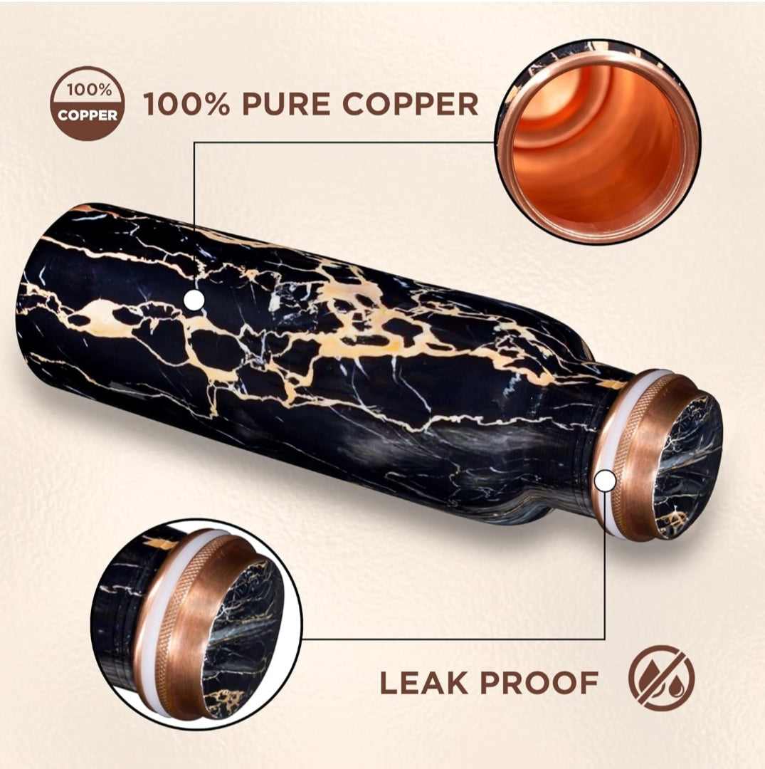 Black and gold  marvel Meena printed copper water bottle