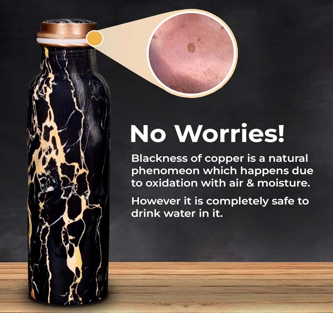 Black and gold  marvel Meena printed copper water bottle