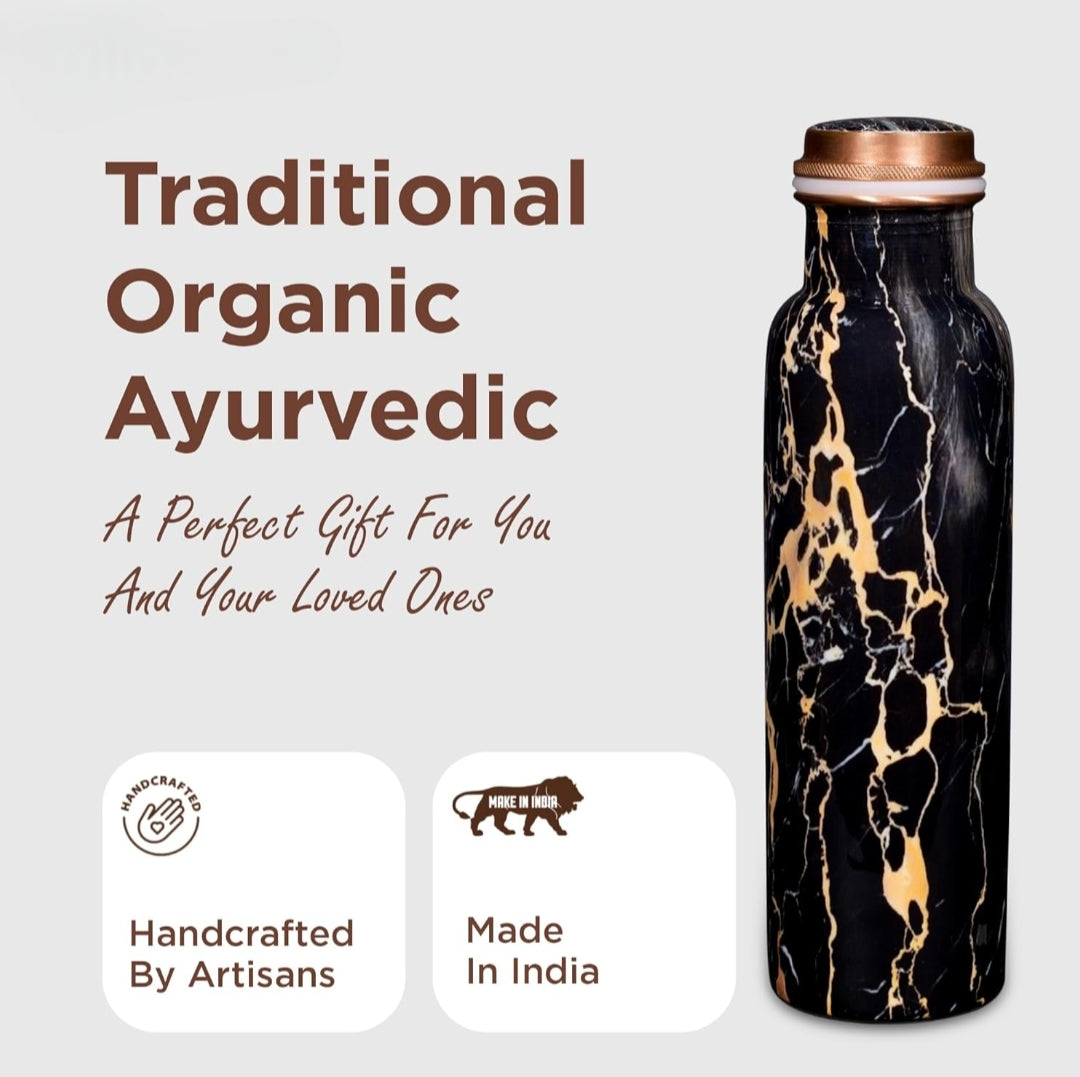 Black and gold  marvel Meena printed copper water bottle