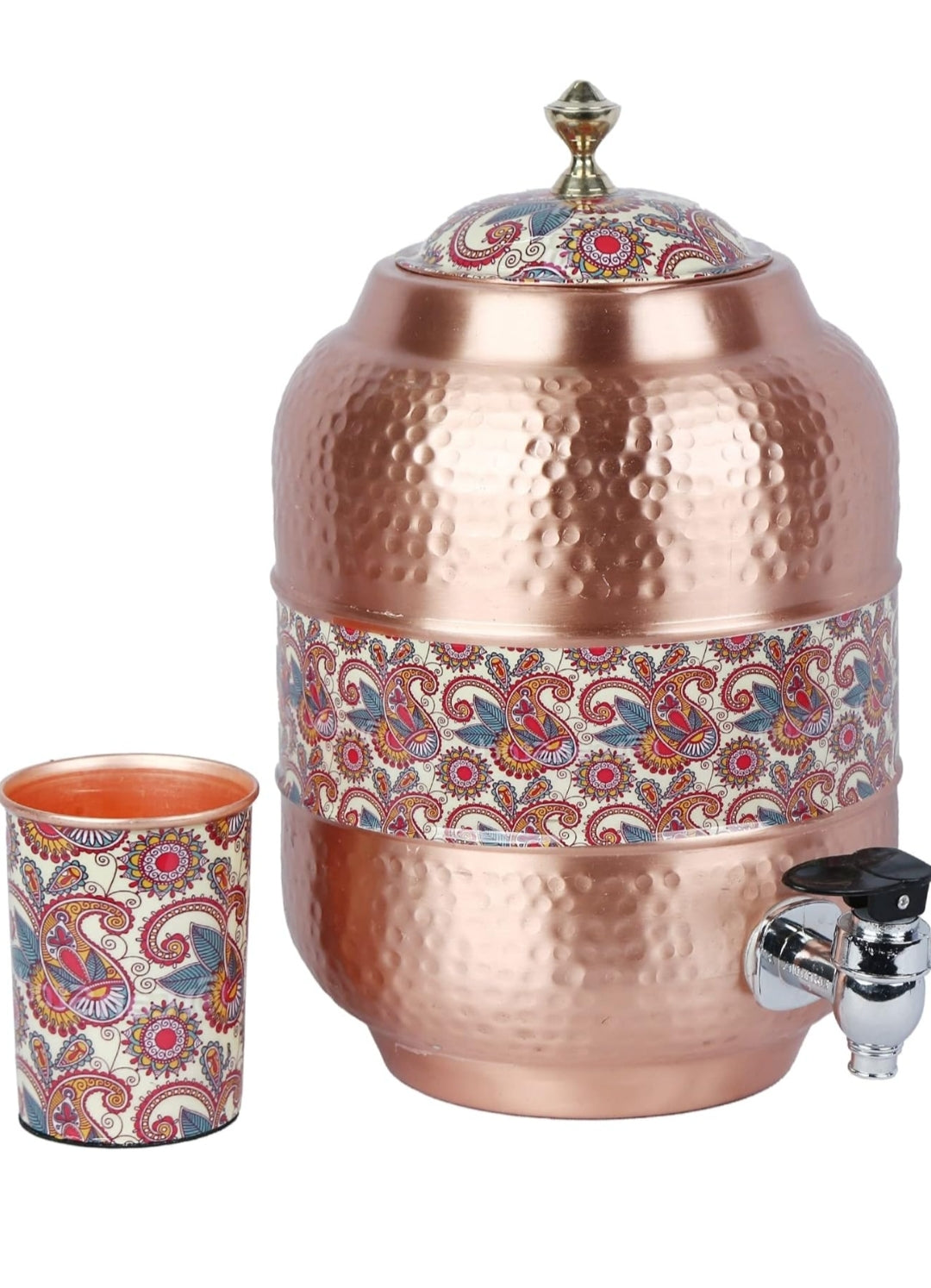 Copper water dispenser Meena and hammered design full combo set