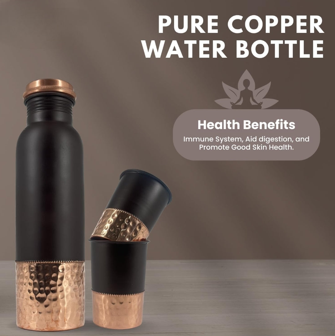 Tow tone black colour and hammered copper water bottle 950ml