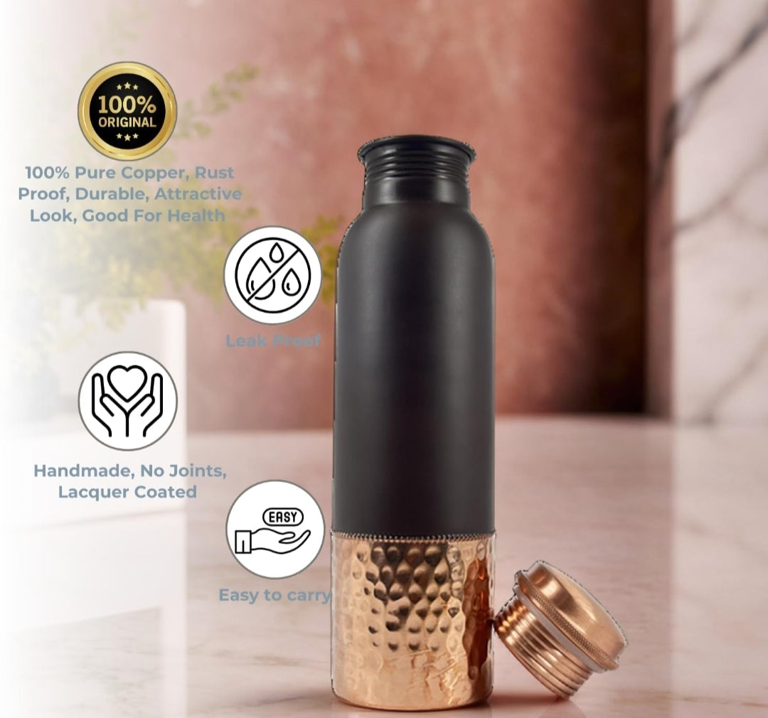 Tow tone black colour and hammered copper water bottle 950ml