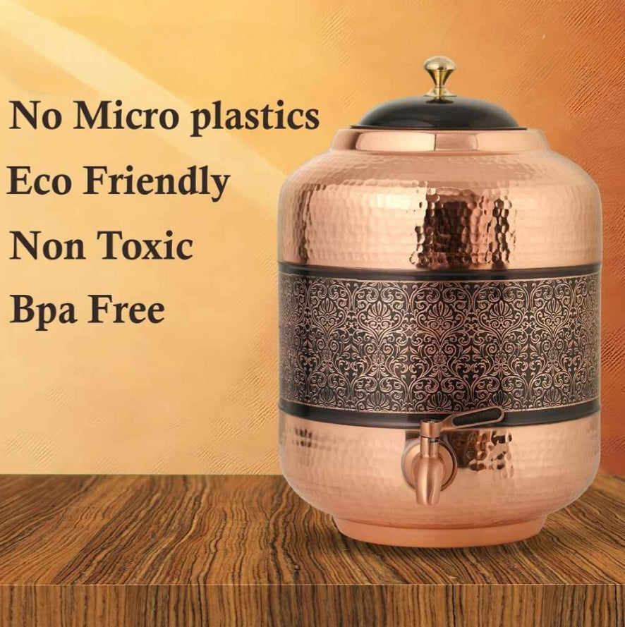 Aching antique and hammered tow tone design copper water dispenser 5 liter