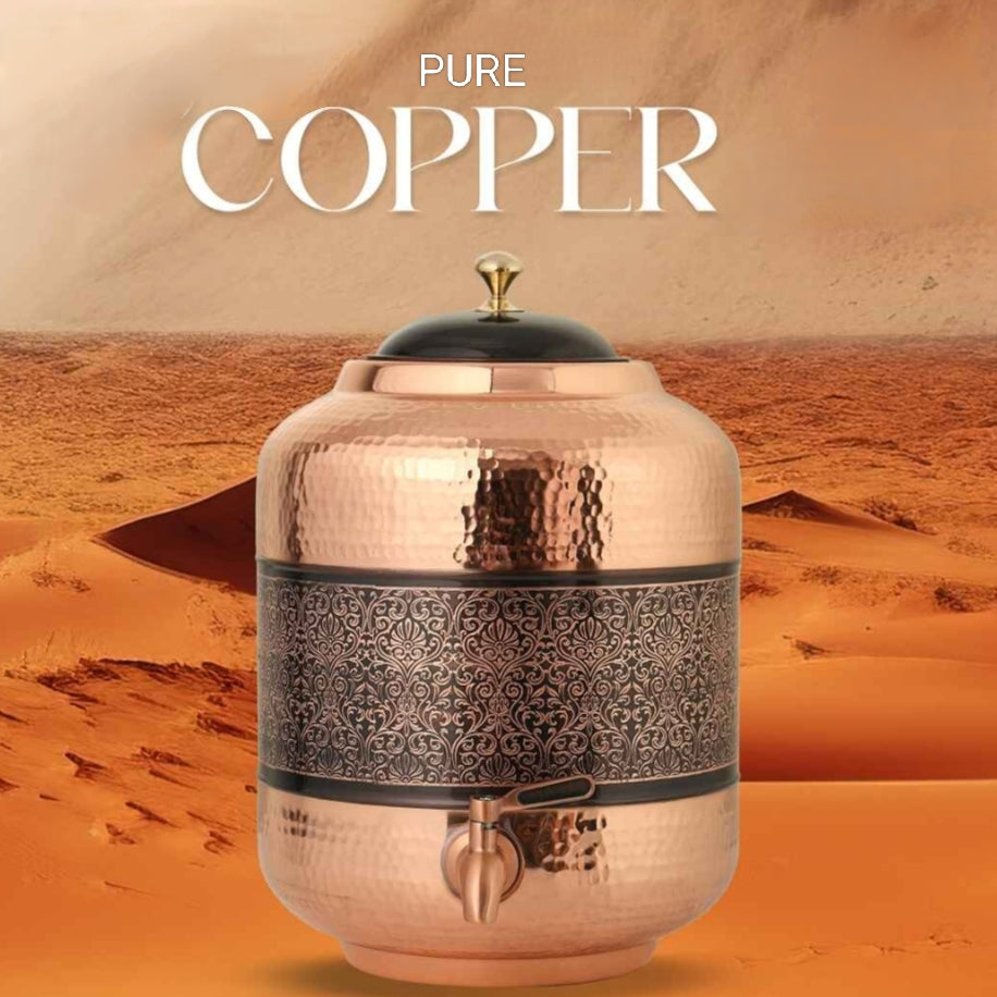 Aching antique and hammered tow tone design copper water dispenser 5 liter