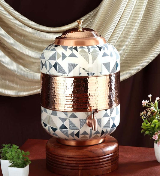 Copper water dispenser tow tone Meena and hammered