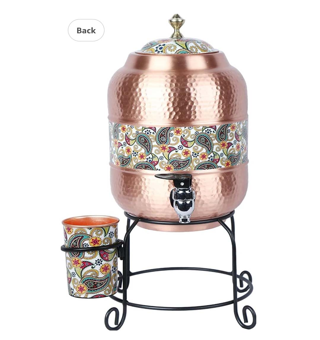 Copper water dispenser Meena and hammered design full combo set